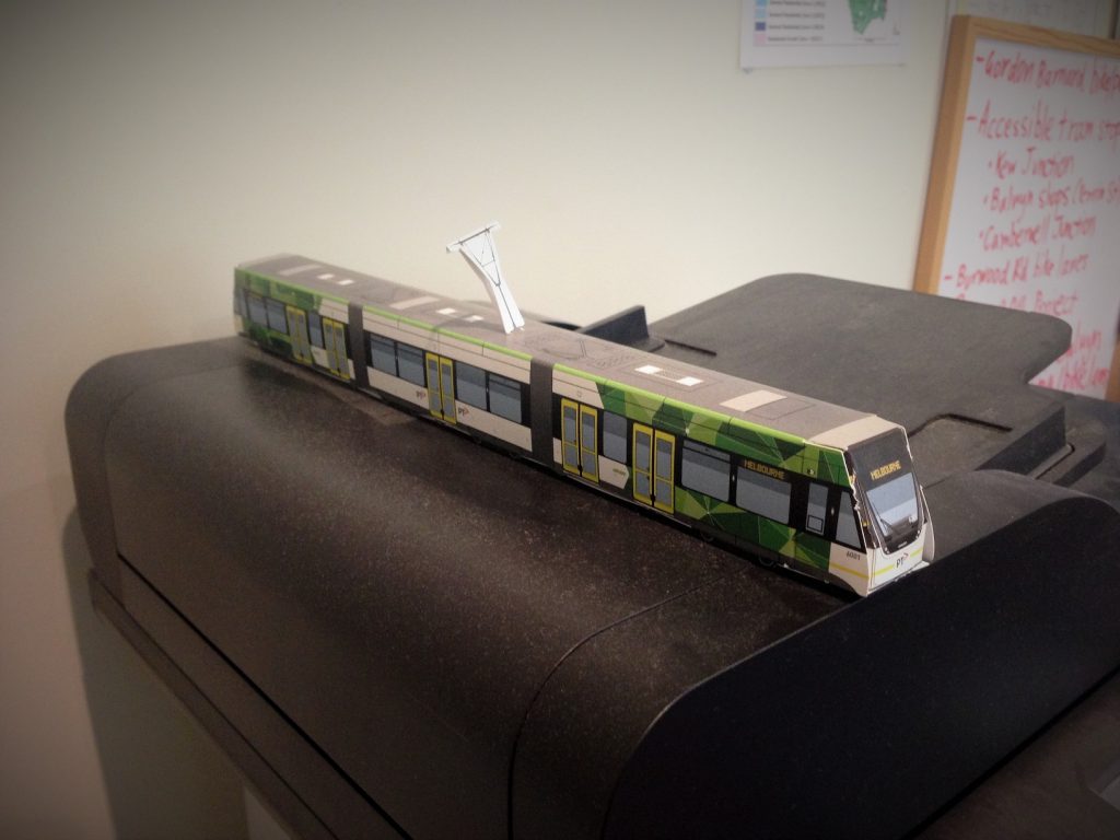 Model tram on printer