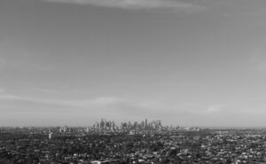 Black and white view of Melbourne skyline