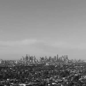 Black and white view of Melbourne skyline