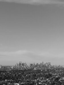 Black and white view of Melbourne skyline